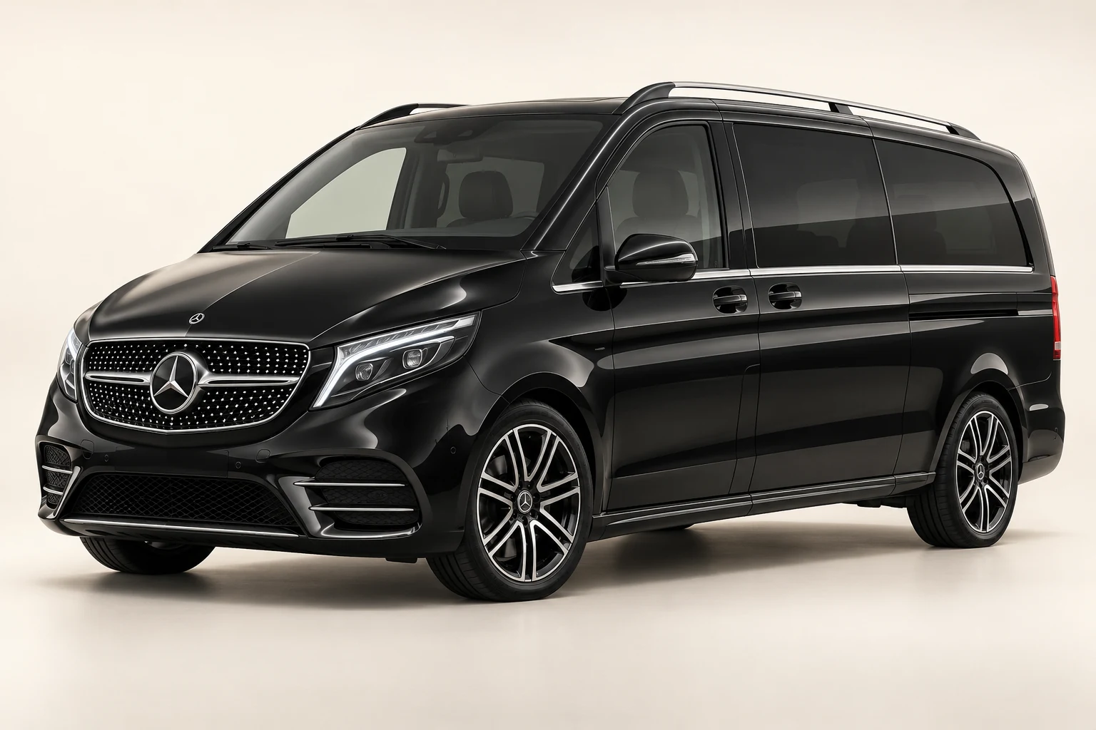 modern black Mercedes-Benz V-Class extra-long passenger van — AI-generated vehicle category illustration